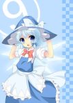  1girl blue_eyes blue_hair cirno cosplay hat kirisame_marisa kirisame_marisa_(cosplay) kumatoshi short_hair solo touhou wings witch_hat 