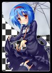  akishisu_(air_balance) blue_hair brown_eyes dress dress_lift hairband little_busters! nishizono_mio short_hair solo thighhighs umbrella 