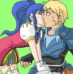  arm_support armor belt bent_over black_eyes blonde_hair blue_hair braid cormag couple eyes_closed fingerless_gloves fire_emblem fire_emblem:_seima_no_kouseki fire_emblem_sacred_stones gloves kiss kissing long_hair lowres pegasus_knight ponytail princess scar short_hair sitting surprise surprised sweat tana thighhighs twin_braids wyvern_rider 