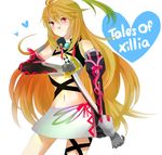  blonde_hair choker female gloves long_hair midriff milla_maxwell mira_maxwell multicolor_hair multicolored_hair navel red_eyes skirt solo sword tales_of_(series) tales_of_xillia weapon white_background 