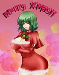  breasts capelet christmas crossed_arms curvy dress elbow_gloves gloves green_hair highres hinaasagi kazami_yuuka large_breasts red_eyes red_gloves short_hair solo touhou 