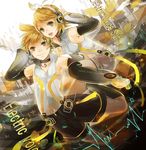  1girl brother_and_sister headphones kagamine_len kagamine_len_(append) kagamine_rin kagamine_rin_(append) sakuragi_kei siblings thighhighs twins vocaloid vocaloid_append 