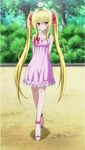  blonde_hair dress flower flower_on_head hair_flower hair_ornament highres konjiki_no_yami long_hair red_eyes screencap stitched third-party_edit to_love-ru twintails 