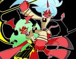  demon_girl double_gold_lacytanga double_gold_spandex gun horns kneesocks_(character) kneesocks_(psg) panty_&amp;_stocking_with_garterbelt red_skin scanty scanty_(psg) sword tail weapon 
