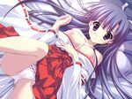  bed blush breasts censored game_cg hoshizora_e_kakaru_hashi koumoto_madoka nipples panties purple_eyes purple_hair ryohka underwear 