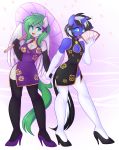  absurd_res anthro armwear breasts cleavage clothed clothing crossdressing dress elbow_gloves equine fan_character female gloves hair hi_res horn legwear male mammal multicolored_hair my_little_pony pegasus senseidezzy stockings thigh_highs unicorn wings 