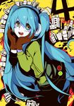  blue_eyes blue_hair gloves hatsune_miku headphones long_hair matryoshka_(vocaloid) multicolored multicolored_eyes open_mouth sheska_xue solo very_long_hair vocaloid yellow_eyes 