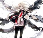  afuro_terumi black_wings blonde_hair eyepatch formal inazuma_eleven inazuma_eleven_(series) male_focus multiple_wings outstretched_hand red_eyes seraph solo suit suou wings 