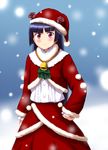  black_hair blush diesel-turbo flower frown gokou_ruri hat long_hair mole mole_under_eye ore_no_imouto_ga_konna_ni_kawaii_wake_ga_nai red_eyes santa_costume santa_hat snowflakes solo 