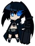  bad_id bad_pixiv_id bikini_top black_hair black_rock_shooter black_rock_shooter_(character) blue_eyes chibi coat full_body highres long_hair midriff navel pale_skin scar shorts shun_ss solo sword transparent_background twintails weapon 