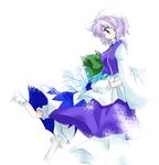  blue_hair cirno hat hug letty_whiterock multiple_girls purple_hair short_hair snow touhou unya wings 