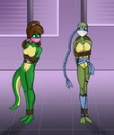  bdsm bondage braid breasts female hair mona_lisa_(tmnt) reptile rope scalie teenage_mutant_ninja_turtles turtle unknown_artist venus_de_milo venus_de_milo_(tmnt) 