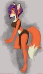  2010 breasts brown_eyes canine ear_tufts female fox pinup purple_hair rachel1987 simple_background solo tail 