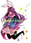  animal_ears bad_id bad_pixiv_id bunny_ears crescent long_hair necktie new_year purple_hair red_eyes red_neckwear reisen_udongein_inaba scarf skirt solo sparkle tarako_supa thighhighs touhou very_long_hair 