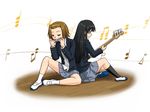  akiyama_mio back-to-back bass_guitar closed_eyes harmonica instrument k-on! multiple_girls music musical_note playing_instrument school_uniform sitting supon tainaka_ritsu 