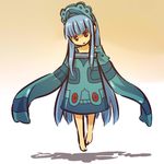  barefoot blue_hair bronzong floating gen_4_pokemon headdress hitec long_hair moemon open_mouth personification pokemon pokemon_(creature) red_eyes shadow sleeves_past_wrists solo very_long_hair 