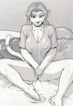  big_breasts bottomless breasts cleavage clothed clothing elma erma feline female greyscale half-dressed mammal monochrome pussy ryoko_balta screentone shirt sitting smile solo tenchi_muyo tenchi_muyo_gxp trump 