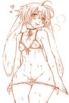  &hearts; blush breasts censored dripping female flat_chest hair knock_roman lagomorph line_art long_ears monochrome nipples orange_and_white pussy rabbit solo standing translucent underwear undressing 