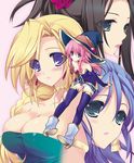  bianca black_hair blonde_hair blue_hair blush boots breasts character_request deborah dragon_quest dragon_quest_v earrings flora hair_over_shoulder jewelry kumatora_tatsumi large_breasts legs lips multiple_girls necklace siblings sisters thighhighs thighs 
