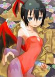  bat_wings black_hair bodypaint bridal_gauntlets capcom edited flat_chest flower grey_eyes jacket kino kino_no_tabi lilith_aensland lilith_aensland_(cosplay) pantyhose photoshop print_legwear print_pantyhose short_hair solo vampire_(game) wings 