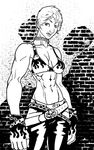  bra breasts brick_wall chain chains clothed clothing female human mammal pants solo sunamori underwear wall 