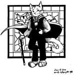  cane cape classic classy clothed clothing feline greywolf looking_at_viewer lynx male mammal stained_glass tail vintage 