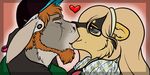  &hearts; anthro beard blue_eyes canine dissy dog donkey duo ear_piercing equine eyewear facial_hair female gauged_ear gauged_ears glasses kissing male mammal piercing straight 