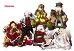  bad_id bad_pixiv_id blonde_hair cake character_request christmas food green_hair hat highres kanaria kirakishou madhatter_hello multiple_girls pink_hair rozen_maiden santa_costume santa_hat shinku simple_background 