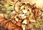  bad_id bad_pixiv_id blonde_hair flandre_scarlet hat highres ponytail red_eyes side_ponytail solo touhou wings wiriam07 