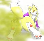  anus canine digimon eyes_closed fard fart female fox hindpaw mustard_gas raised_tail renamon solo tail teeth_clenched 