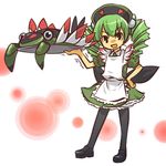  :d anorith apron bow carrying drill_hair gen_3_pokemon green_hair hair_bobbles hair_ornament hand_on_hip heavy hitec lifting maid moemon open_mouth pantyhose personification pokemon pokemon_(creature) smile tray trembling twintails v-shaped_eyebrows 