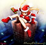  blonde_hair boots chimney christmas copyright_request gift gloves hat one_eye_closed red_gloves santa_boots santa_costume santa_hat solo stuck twintails ueda_metawo 