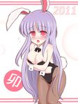  2011 animal_ears bare_shoulders blush breast_hold breasts bunny_ears bunny_tail bunnysuit embarrassed long_hair medium_breasts nipple_slip nipples pantyhose purple_hair red_eyes reisen_udongein_inaba ry solo tail touhou very_long_hair 