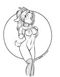  anthro black_and_white bottomless breasts caprine david_a_cantero female goat mammal monochrome nipples plain_background ponytail pussy solo undressing white_background 
