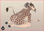  animal_print anthro anus border breasts female genitals giraffe giraffe_print giraffid horn looking_at_viewer mammal ossicone pose pussy raised_tail red_border solo tail webberkid 