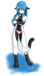  black blue_hair blush covering_self cute feline female hair panties solo tom_fischbach topless underwear vanillia white 