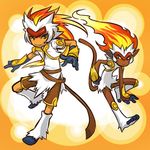  belt gen_4_pokemon gloves grin hitec infernape long_hair male_focus moemon personification pokemon pokemon_(creature) shorts smile tail 