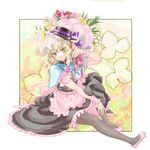  alternate_costume bouquet fishnet_pantyhose fishnets flower kirisame_marisa leaf nanami_sano pantyhose sitting solo touhou 