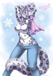  denim feline female fur jeans leopard long_tail mammal nipple_piercing nipples piercing rori sabretoothed_ermine snow_leopard snowflake solo spots tail thong tongue tongue_out topless white white_fur yellow_eyes 