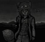  collar eyewear glasses grass jewfro leather_jacket male monochrome mountain night shooting_star solo stars supersexyactionfurry tail 