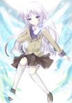  angel_beats! bad_id bad_pixiv_id blue_hair blush hand_sonic kneehighs long_hair mishima_kurone school_uniform skirt socks solo tenshi_(angel_beats!) white_hair white_legwear yellow_eyes 