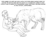 anthro anthro_bestiality anthro_on_feral arania bestiality bite biting canine canine_penis erection female feral gender_transformation human interspecies knot male mammal monochrome non-anthro penis plain_background sex straight traditional_media transformation transgender white_background 