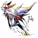  fur kyounoikenie markings nekogarasu nintendo pok&#233;mon pok&eacute;mon psychedelia psychedelic red_eyes red_markings solo video_games white_fur zangoose 