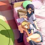  aragaki_ayase ass bag bed black_eyes black_hair blonde_hair kousaka_kirino lap_pillow long_hair multiple_girls nekoro octopus ore_no_imouto_ga_konna_ni_kawaii_wake_ga_nai panties pantyshot pillow pleated_skirt school_uniform serafuku skirt sleeping stuffed_animal stuffed_toy trefoil underwear white_panties 