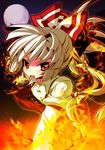  absurdres bow fire fujiwara_no_mokou hair_bow hair_ribbon highres long_hair red_eyes ribbon rikumaru silver_hair solo suspenders touhou 