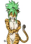  anthro breasts feline female green_hair hair kadath mammal nipples nude pussy solo tiger 