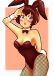  animal_ears bad_id bad_pixiv_id brown_hair bunny_ears bunnysuit fishnet_pantyhose fishnets glasses grey_eyes mo_(ms7744) ore_no_imouto_ga_konna_ni_kawaii_wake_ga_nai pantyhose salute short_hair solo tamura_manami 