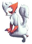  butt cum cum_covered excessive_cum feline female fluffy latte_(artist) looking_at_viewer mammal messy nintendo plain_background pok&#233;mon pok&eacute;mon raised_tail red_eyes solo tail unknown_artist video_games white_background zangoose 
