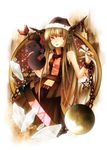  blonde_hair bow chain crystal gourd hair_bow hat highres horns ibuki_suika kazabosi long_hair santa_hat solo tongue touhou 