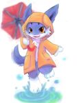  blue canine cute fur hi_res male mammal plain_background rady rain raincoat solo tail umbrella water white white_background white_fur wolf 